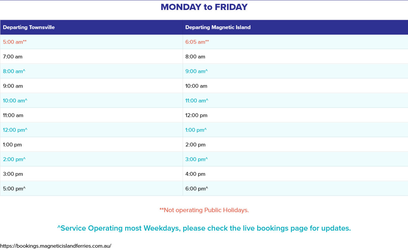 Timetable – Magnetic Island Ferries