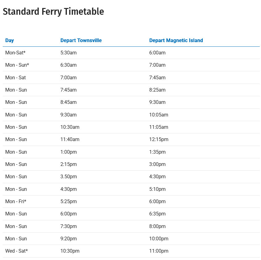 Sealink 2026 ferry timetable